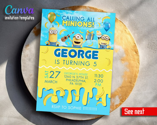 Minions Despicable Me customizable invitation template | Share or Print | | YF702