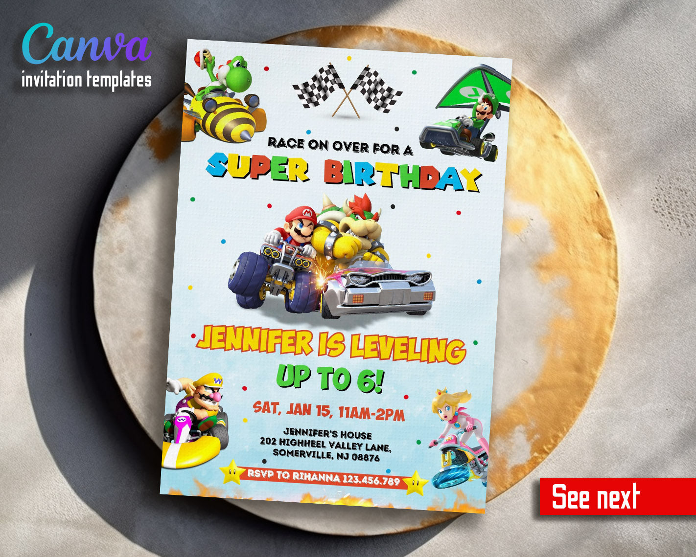 Mario Kart Gamer customizable invitation template | Share or Print | boy | IZ383