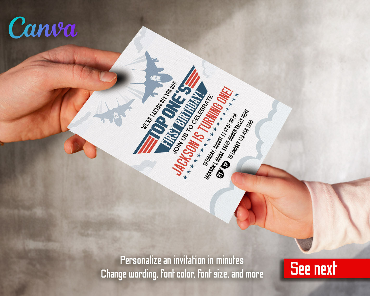 Top Gun One Jet Fighter customizable invitation template | Share or Print | boy | UG808