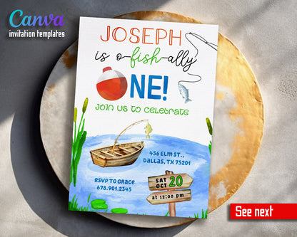 Fishing 1st O-Fish-Ally customizable invitation template | Share or Print |  | CM839