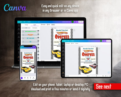 Hot Wheels Racing  customizable invitation template | Share or Print | boy | XY376