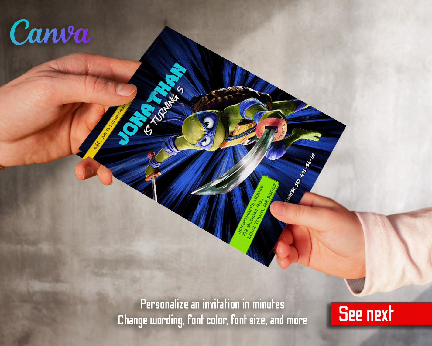 Teenage Mutant Ninja Turtles Mutant Mayhem customizable invitation template | Share or Print | boy | QM962