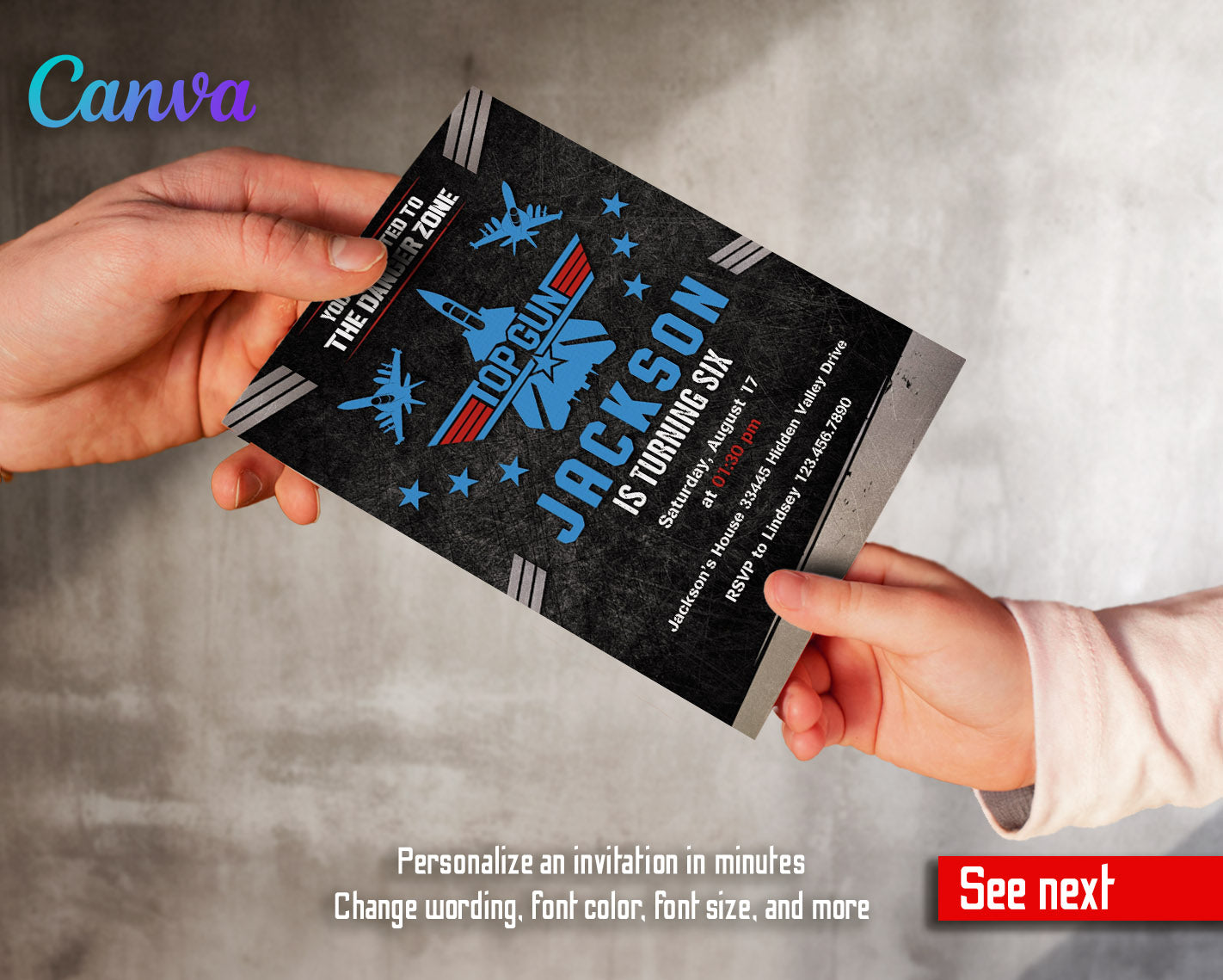 Top Gun Maverick Jet Fighter customizable invitation template | Share or Print | boy | HC978