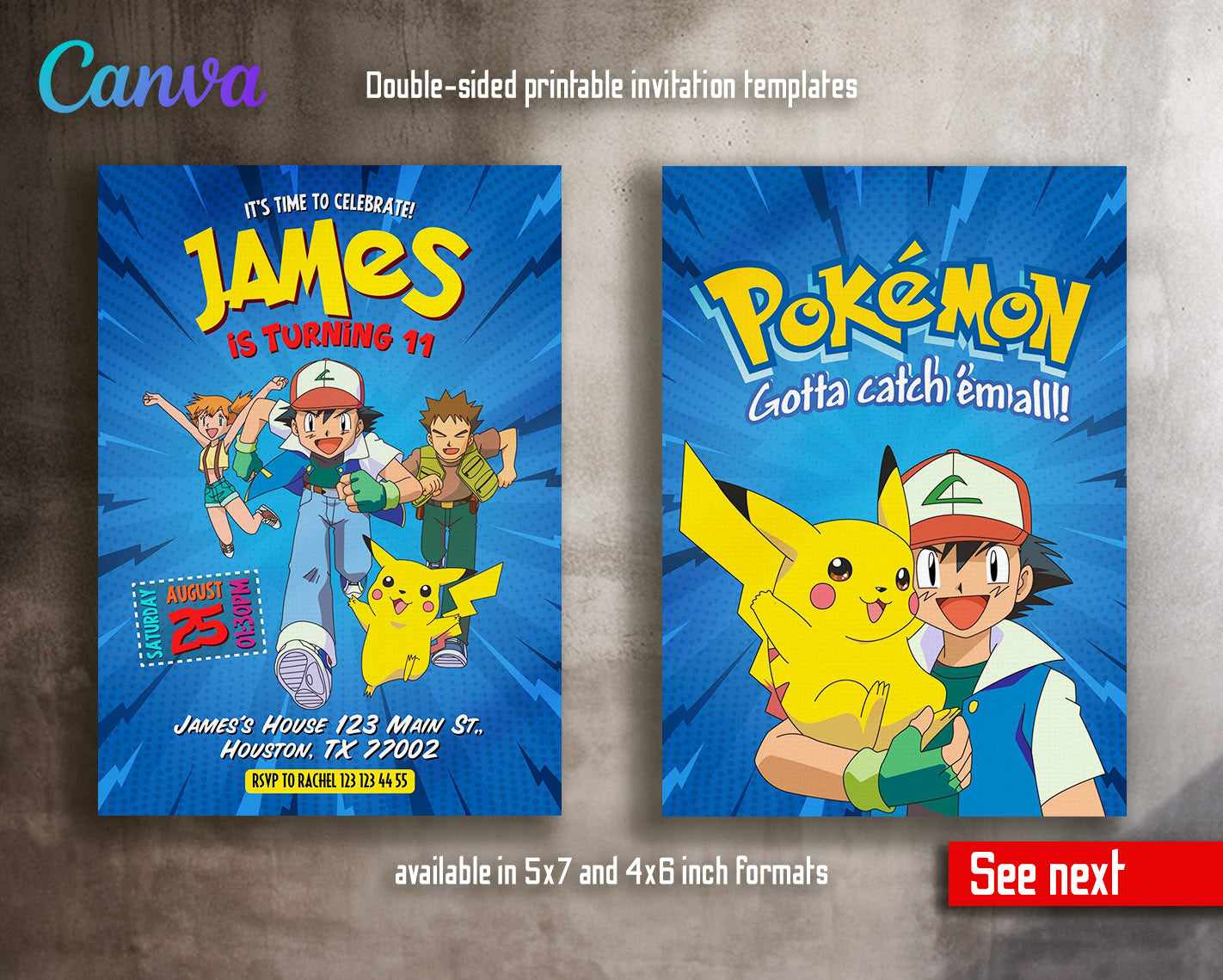 Pokemon Pikachu  customizable invitation template | Share or Print |  | KM722