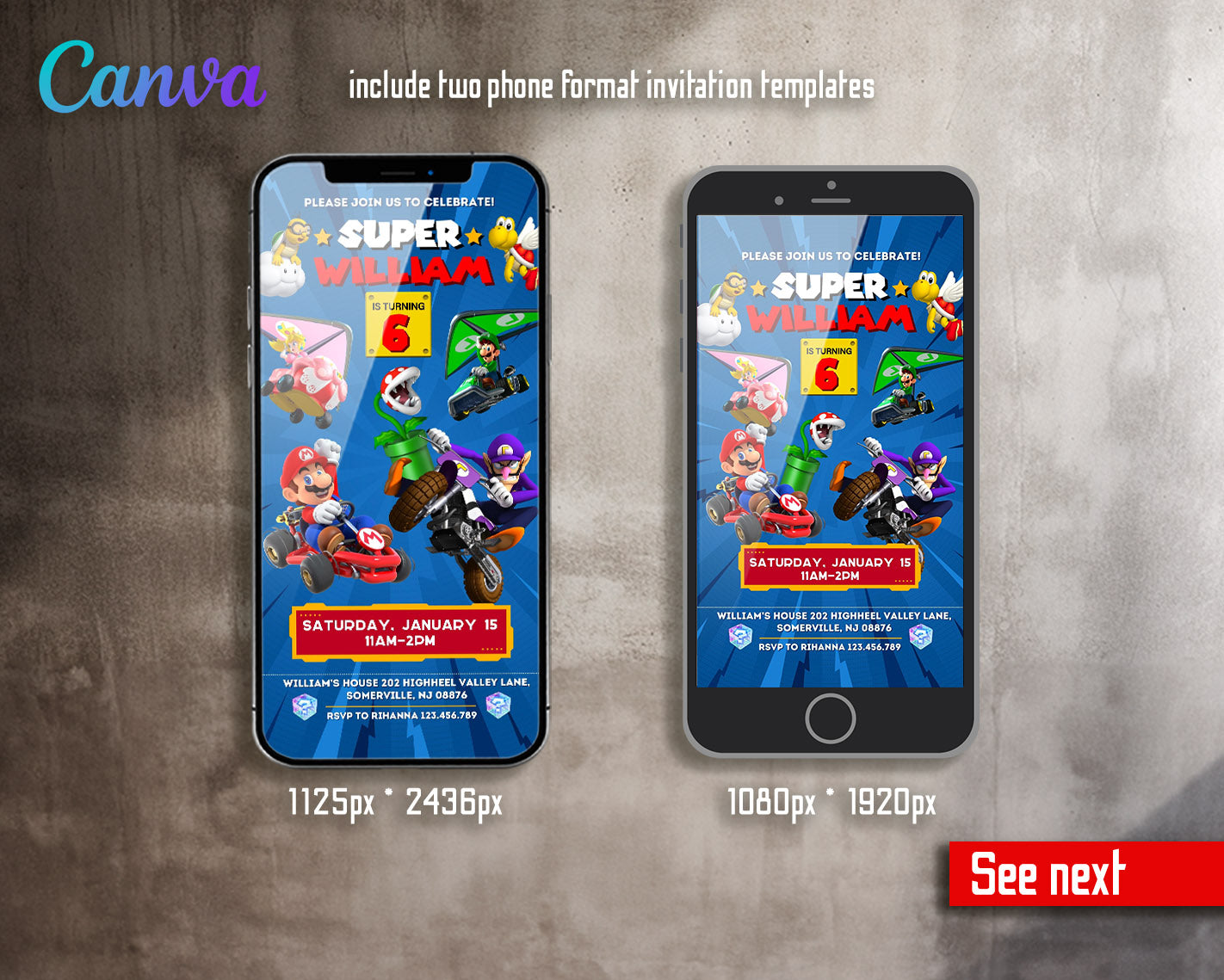 Mario Kart Gamer customizable invitation template | Share or Print | boy | AB734