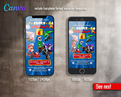 Mario Kart Gamer customizable invitation template | Share or Print | boy | AB734