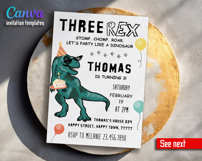 Dinosaur T-Rex customizable invitation template | Share or Print |  | RD738