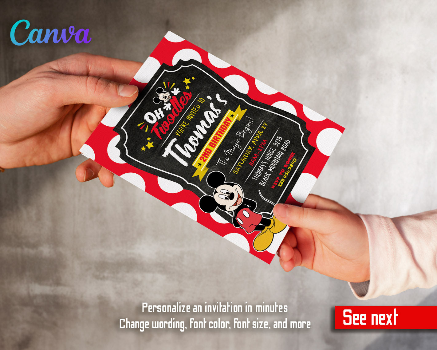 Mickey Mouse 2nd Birthday customizable invitation template | Share or Print |  | NS956