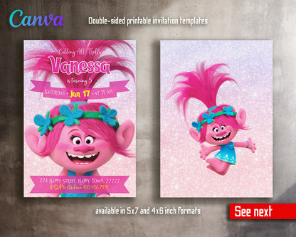 Trolls Poppy  customizable invitation template | Share or Print |  | NP687
