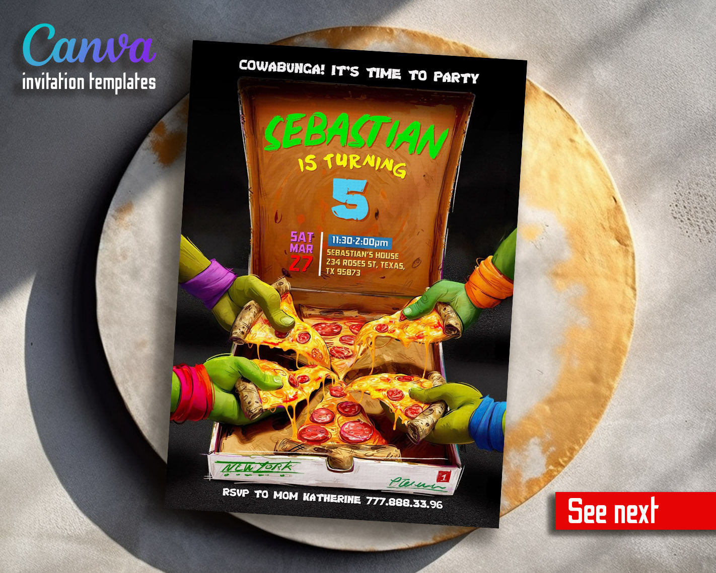 Teenage Mutant Ninja Turtles Mutant Mayhem customizable invitation template | Share or Print | boy | CF087