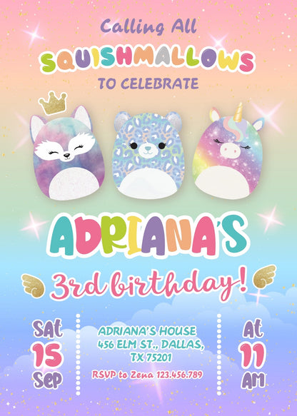 Squishmallows  customizable invitation template | Share or Print |  | IA558