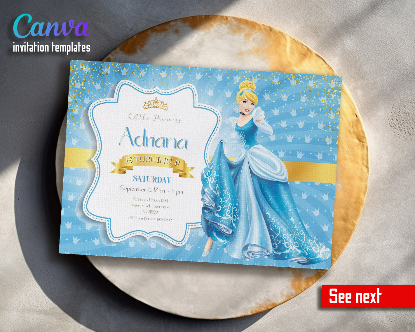Cinderella Princess customizable invitation template | Share or Print | girl | KS310