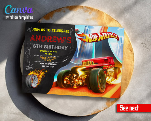 Hot Wheels Racing  customizable invitation template | Share or Print | boy | AN624