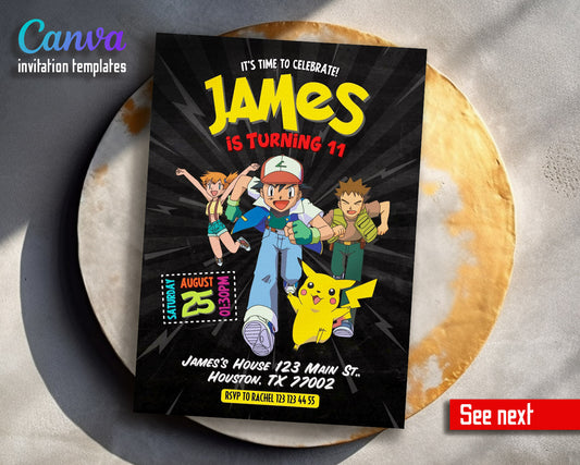 Pokemon Pikachu  customizable invitation template | Share or Print |  | OC356