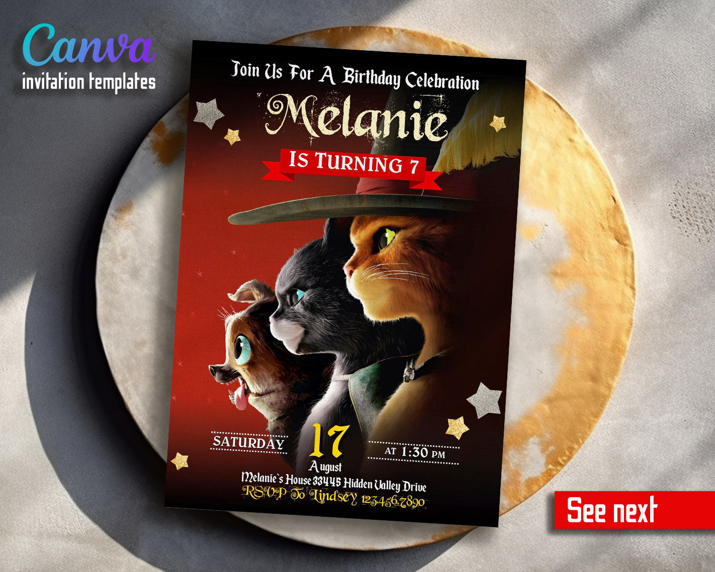 Puss in Boots Cat Shrek customizable invitation template | Share or Print |  | RC733