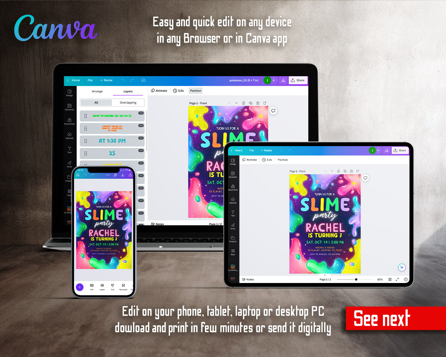 Slime Diy Party customizable invitation template | Share or Print |  | HE087