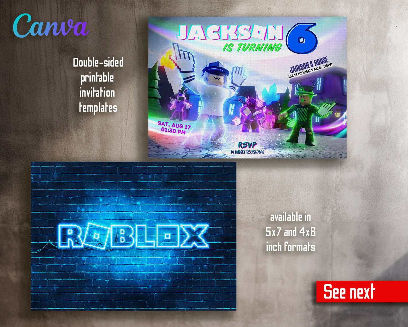 Roblox Gamer customizable invitation template | Share or Print | | VZ544