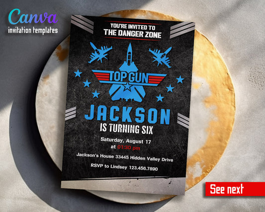 Top Gun Maverick Jet Fighter customizable invitation template | Share or Print | boy | HC978