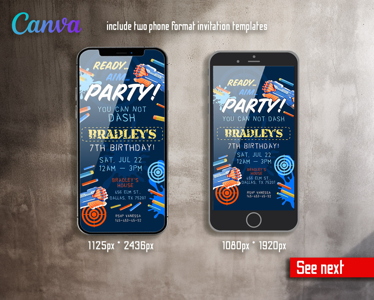 Dart Gun NERF Blaster  customizable invitation template | Share or Print | boy | BN399