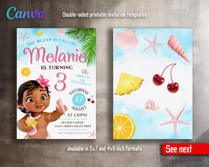 Moana Princess  customizable invitation template | Share or Print | girl | XB103