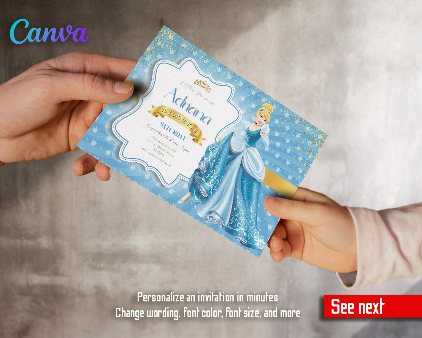 Cinderella Princess customizable invitation template | Share or Print | girl | KS310