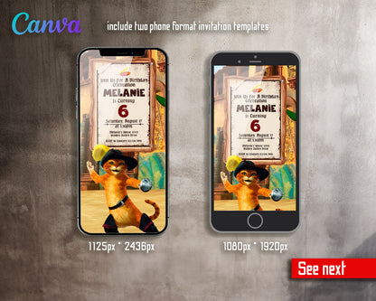 Puss in Boots Cat Shrek customizable invitation template | Share or Print |  | XQ756