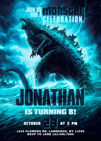 Godzilla and King Kong  customizable invitation template | Share or Print |  | CC922