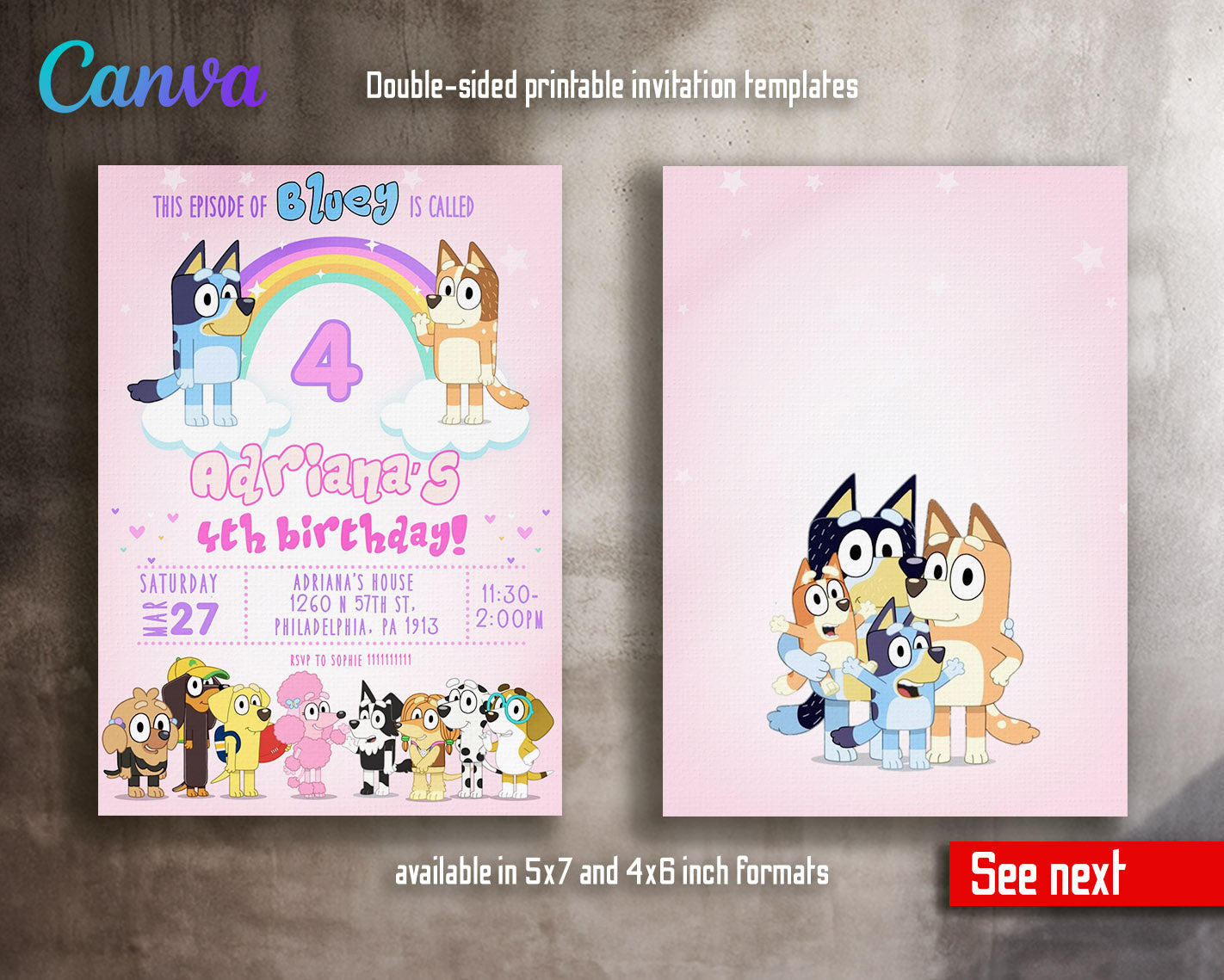 Bluey Bingo customizable invitation template | Share or Print |  | AK425