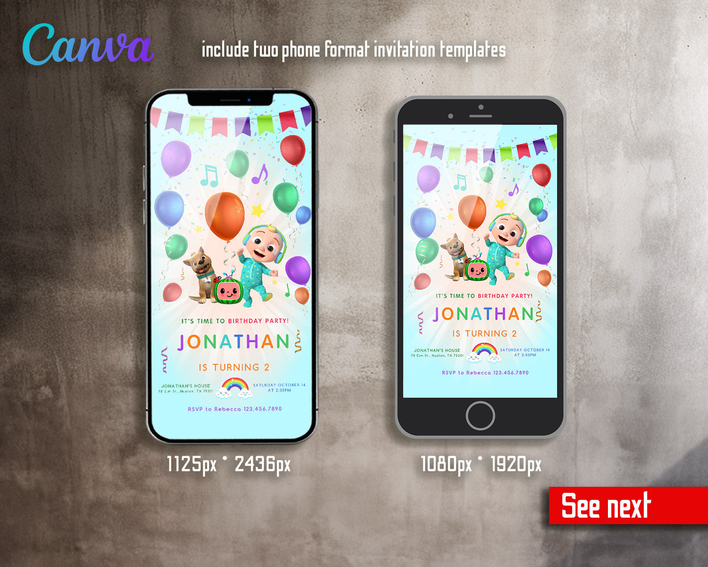 Cocomelon  customizable invitation template | Share or Print |  | VF518