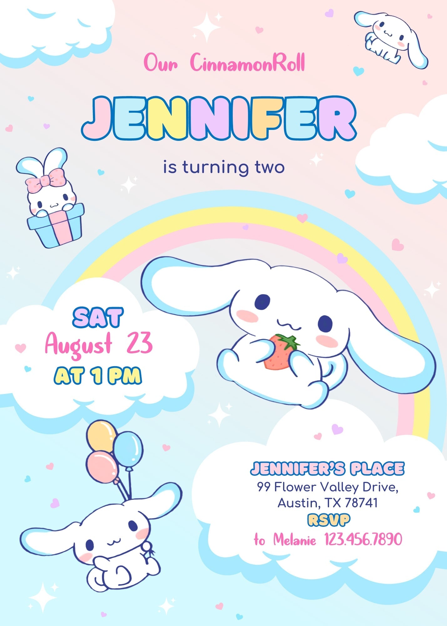 Cinnamoroll Hello Kitty Sanrio  customizable invitation template | Share or Print | girl | FY652
