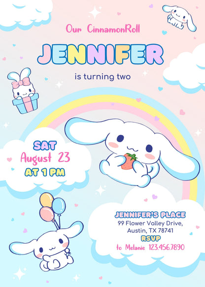 Cinnamoroll Hello Kitty Sanrio  customizable invitation template | Share or Print | girl | FY652