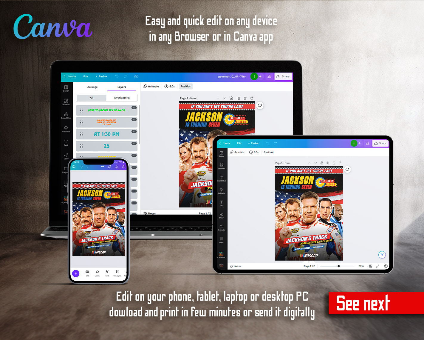 Nascar Ricky Bobby  customizable invitation template | Share or Print | boy | OO221