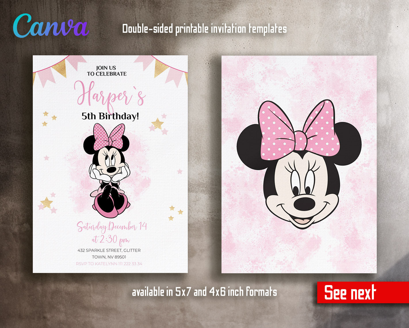 Minnie Mouse Disney Mickey customizable invitation template | Share or Print | girl | ER440