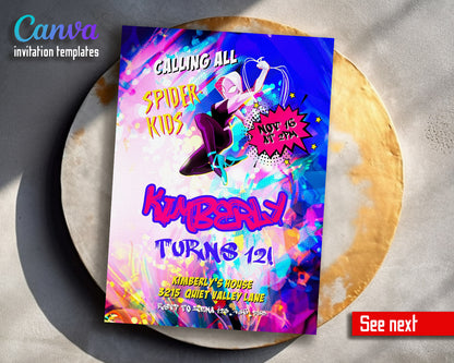 Spider Gwen Ghost Spidey  customizable invitation template | Share or Print | girl | YT100