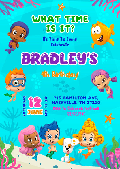 Bubble Guppies Molly Gil customizable invitation template | Share or Print | girl | ET073