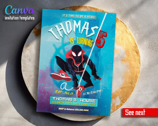 Spider Man Across the Spider-Verse customizable invitation template | Share or Print | boy | UZ034