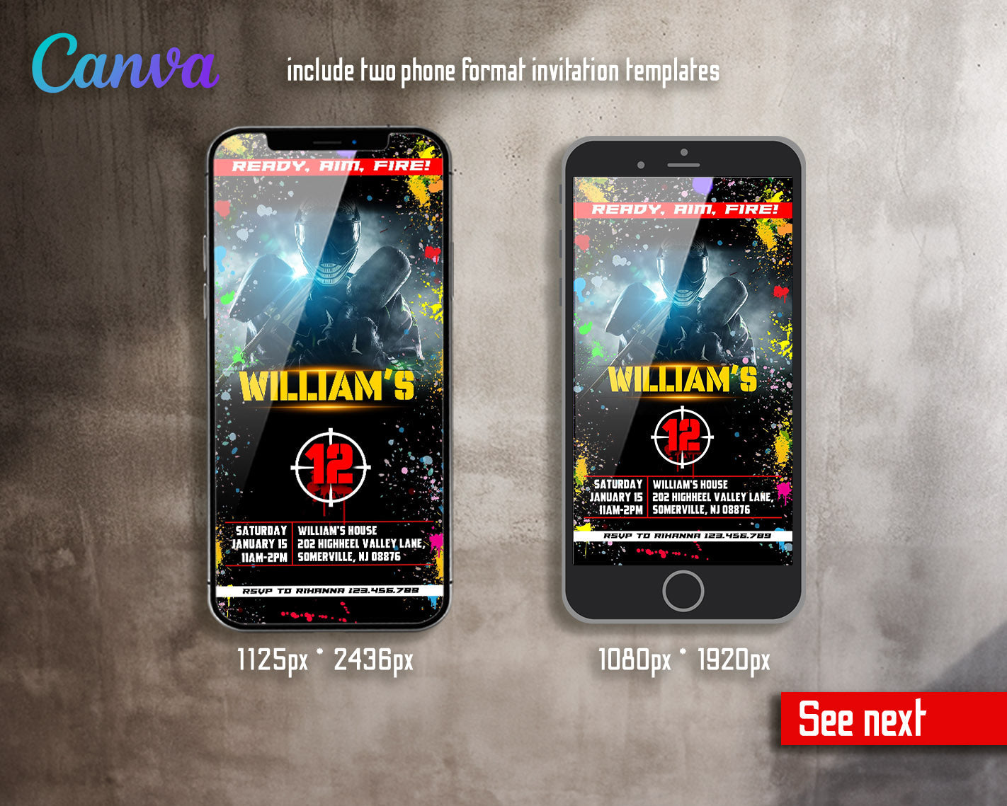 Paintball Airsoft battle customizable invitation template | Share or Print | boy | LC427