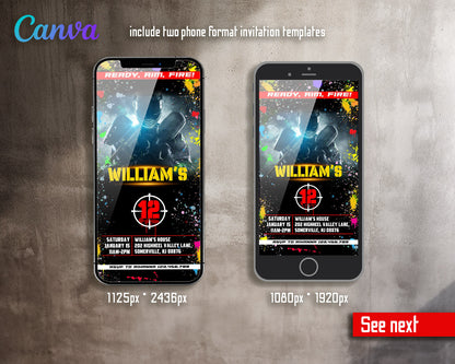 Paintball Airsoft battle customizable invitation template | Share or Print | boy | LC427