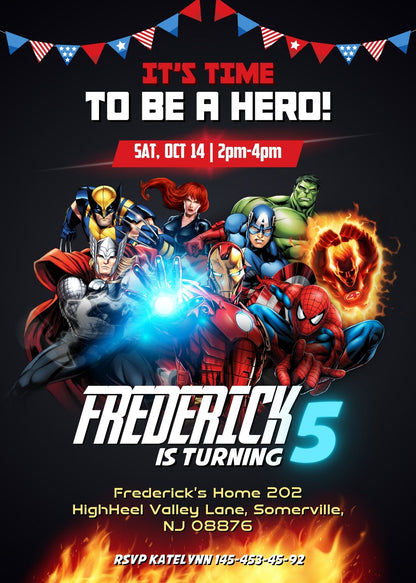 Avengers Marvel Superhero  customizable invitation template | Share or Print | boy | AZ793