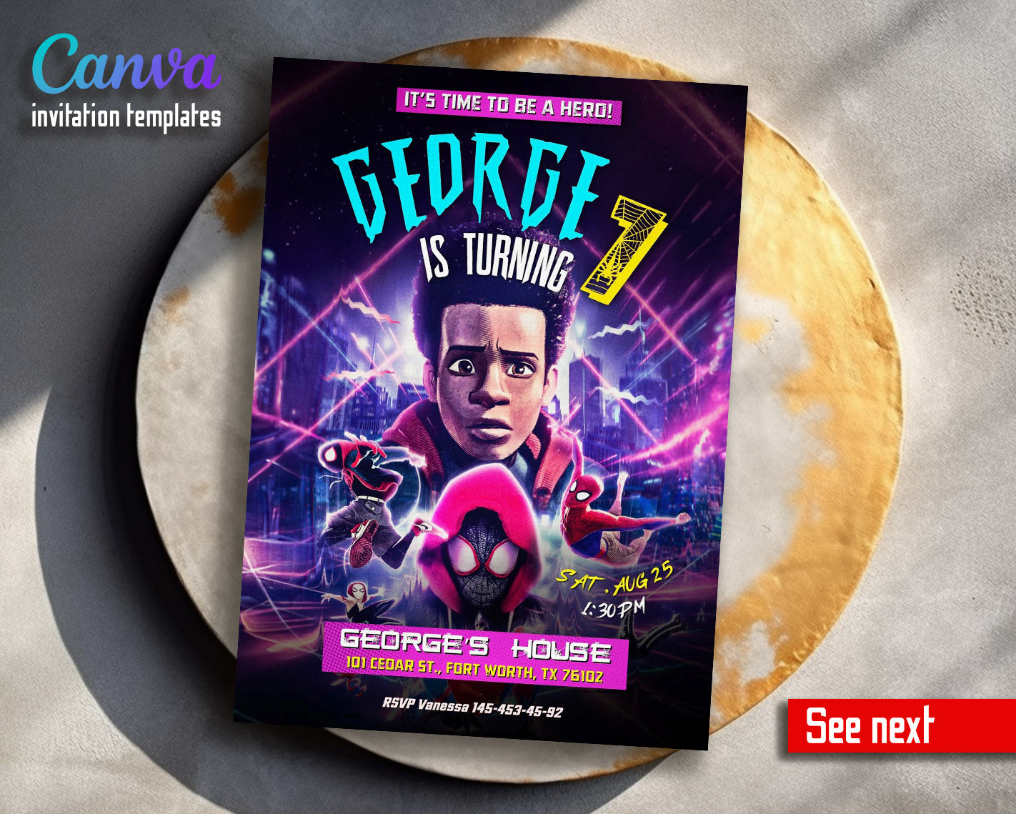 Spider Man Across the Spider-Verse customizable invitation template | Share or Print | boy | NZ274