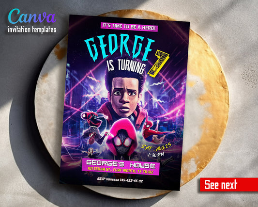 Spider Man Across the Spider-Verse customizable invitation template | Share or Print | boy | NZ274