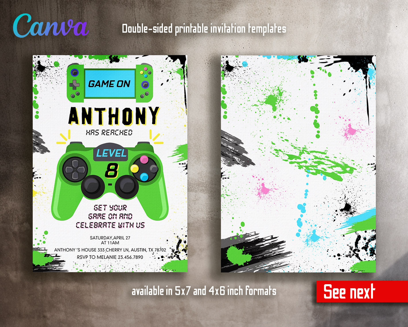 Gamer Party customizable invitation template | Share or Print | boy | HR967