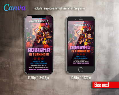 Minecraft Gamer customizable invitation template | Share or Print | | BR119
