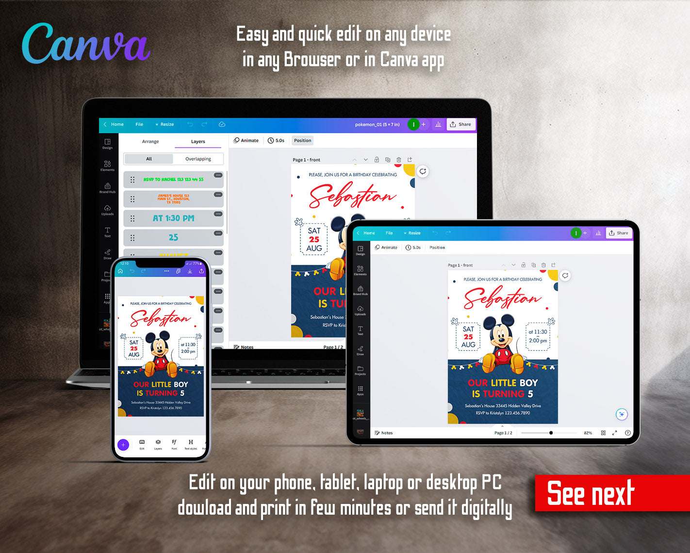 Mickey Mouse Clubhouse customizable invitation template | Share or Print |  | TL488