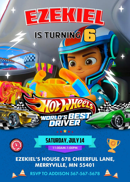 Hot Wheels Let's Race customizable invitation template | Share or Print | boy | AB564