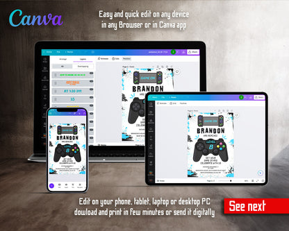 Gamer Party customizable invitation template | Share or Print | boy | WL275