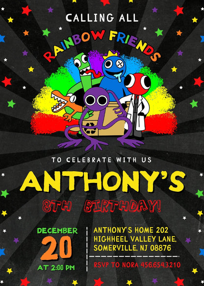 Rainbow Friends  customizable invitation template | Share or Print |  | QE915