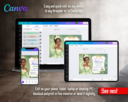 Tiana Frog Princess  customizable invitation template | Share or Print | girl | NZ645