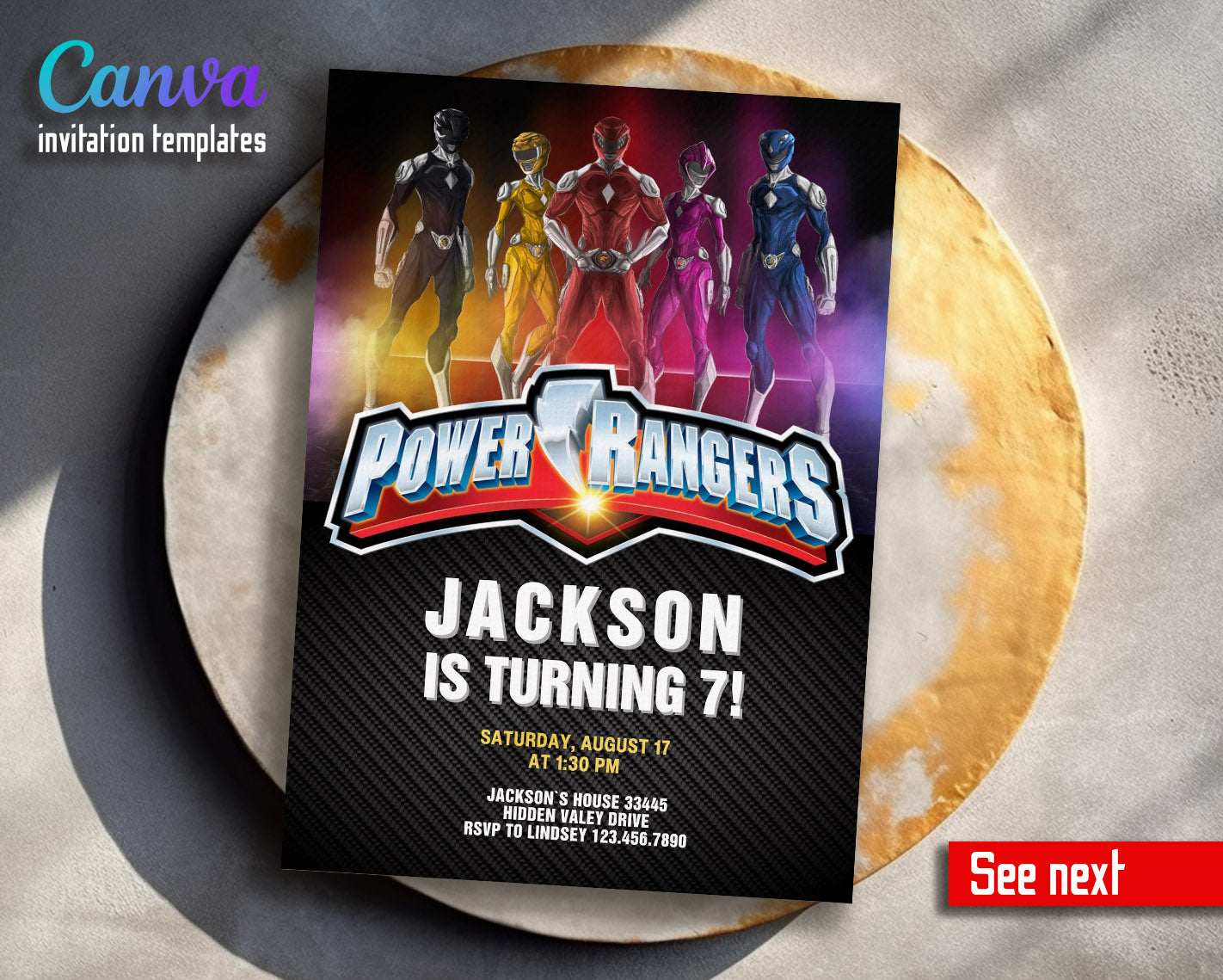 Mighty Morphin Power Rangers customizable invitation template | Share or Print | boy | XN904