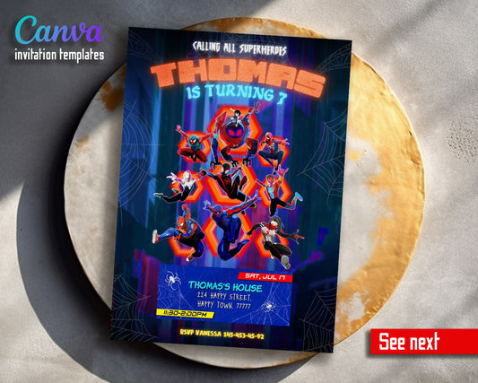 Spider Man Across the Spider-Verse customizable invitation template | Share or Print | boy | CL518